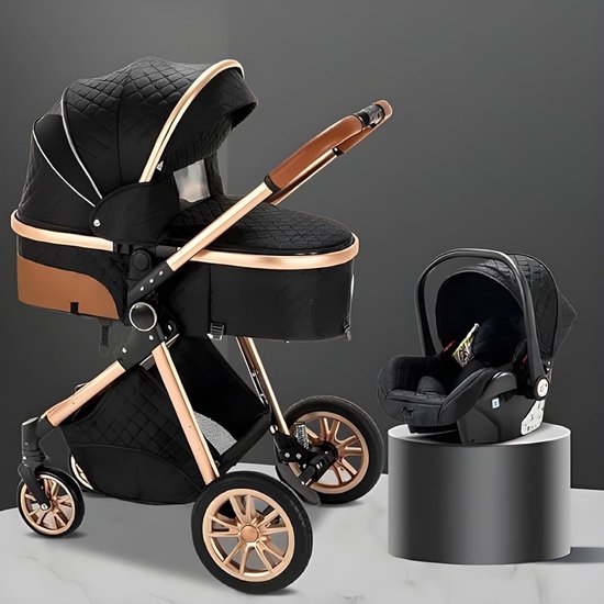 Kinderwagen 3-in-1 – Luxe kinderwagen - Buggy – Wandelwagen - Multifunctioneel – opklapbaar – Incl. autostoel – Zwart van Lux4Kids