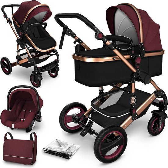 Kinderwagen 3 in 1 - met luiertas - Bordeaux/Goud van Kinder