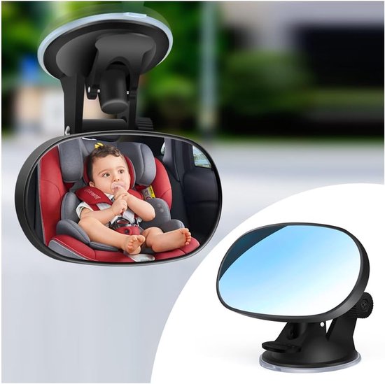 Kinderwagen achteruitkijkspiegel - HD groothoek + 360° verstelbare auto achteruitkijkspiegel - Universele auto-interieur accessoire zuignap spiegel - Geschikt voor autostoel achteruitkijkspiegel - 3-in-1 clip + zuignap van Merkloos