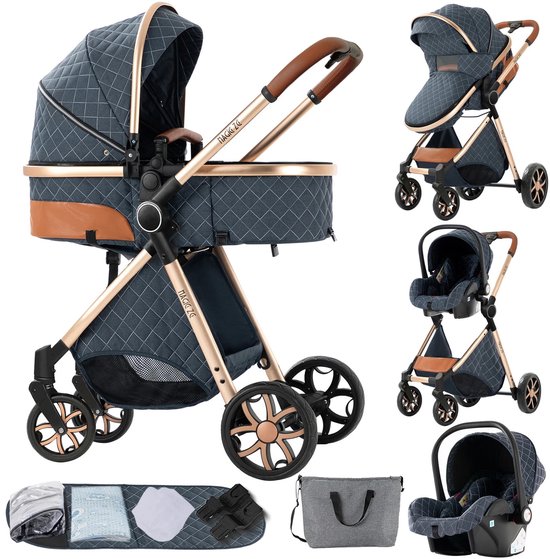Kinderwagen - Buggy - Blauw - Opvouwbaar - Kinderwagens - Kinderwagen 3 in 1 - Met Wieg/Opzetstuk - Multifunctioneel van Merkloos