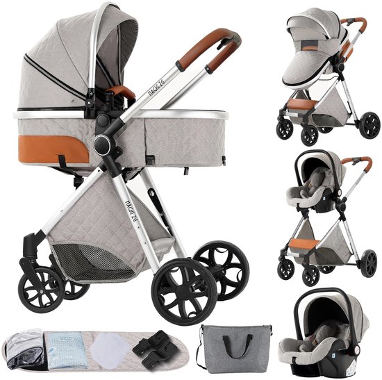 Kinderwagen - Buggy - Zilver - Opvouwbaar - Kinderwagens - Kinderwagen 3 in 1 - Met Wieg/Opzetstuk - Lichtgewicht van Merkloos