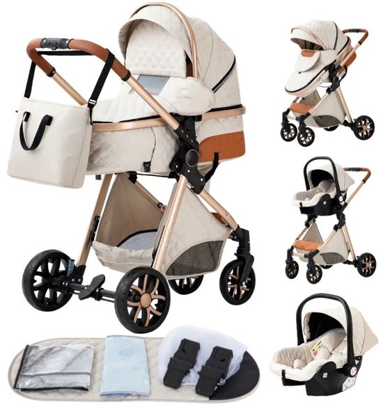 Kinderwagen - Cream - Buggy - Kinderwagen 3 In 1 - Kinderwagens & Buggy's - Kinderwagens - Baby - Buggy's - Plooibuggy - Buggy Inklapbaar - Kinderwagens - Kind - Kinderen - Baby - Baby's