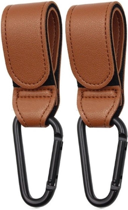 Kinderwagen Haak set van 2 PU leer bruin -Verstelbare Buggy Haak - Luiertas hangers met klittenband van Kinder
