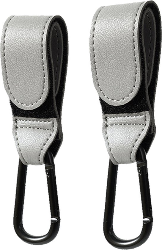 Kinderwagen Haak set van 2 PU leer grijs -Verstelbare Buggy Haak - Luiertas hangers met klittenband van Kinder