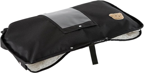 Kinderwagen Handmof - Warme Kinderwagenhandschoenen - Bescherming Tegen Kou - Met Transparant GSM Zakje - 52x30cm - Zwart van Merkloos