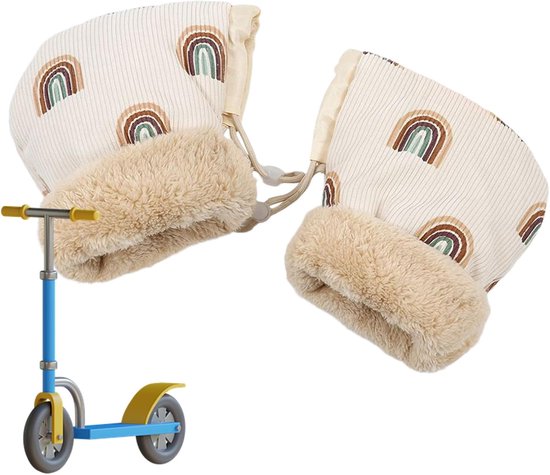 Kinderwagen handmof - Warme wanten - Winterse uitjes - Pluche gevoerd - 25 x 15 cm - Regenboogpatroon