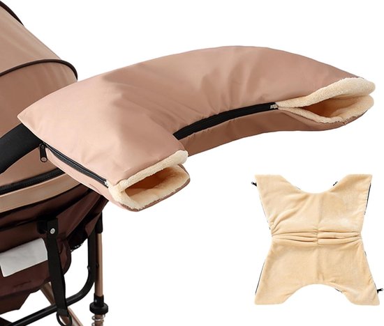 Kinderwagen Handmuff - Wandelwagen Accessoire - Warme Handen - Waterdicht & Ritsbaar - 56cm Lengte - Khaki van Merkloos