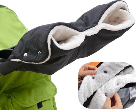 Kinderwagen Handschoen Handwarmer - Handschoenen Voor Kinderwagens - Buggy Handenwarmer - Gevoerde Handschoenen - Universele - Waterdicht En Winddicht - Warme Handen - Verwijderbaar - Wandelwagen - Kinderen - Buggy Accessoires - Zwart van Kinder