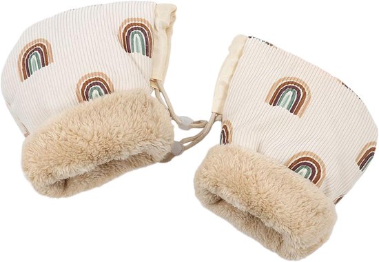 Kinderwagen Handschoenen - Muffen Winter - Warm Blijven - Pluche Gevoerd - 25x15 cm - Regenboog Patroon