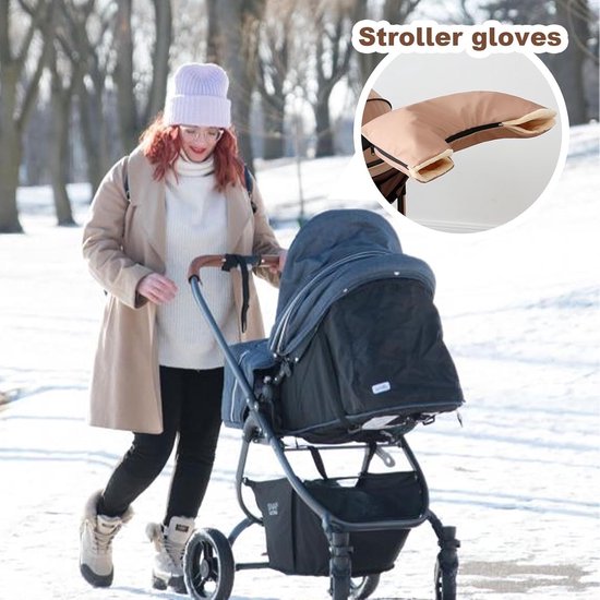 Kinderwagen Handschoenen - Wandelwagen Wanten - Winterse Wandelingen - Waterdicht Oxford Flanel - 28x23x7 cm - Kaki