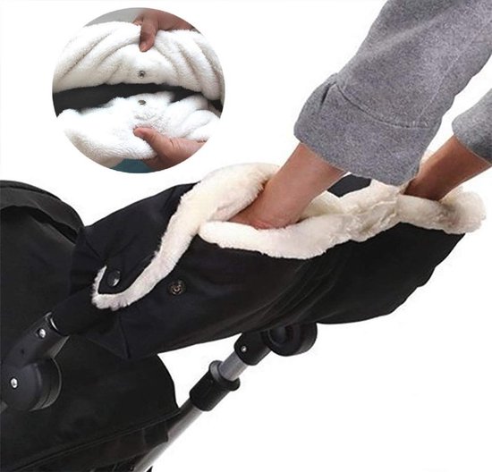 Kinderwagen Handwarmer Handschoenen - Waterdicht - Wollen Binnenkant - Handenwarmer Voor Buggy - Zwart van Kinder