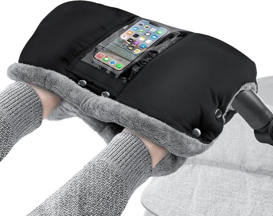 Kinderwagen Handwarmer - Mouw Kinderwagen - Handen Warm Houden - Met Telefoonvak - Universele Maat - Zwart