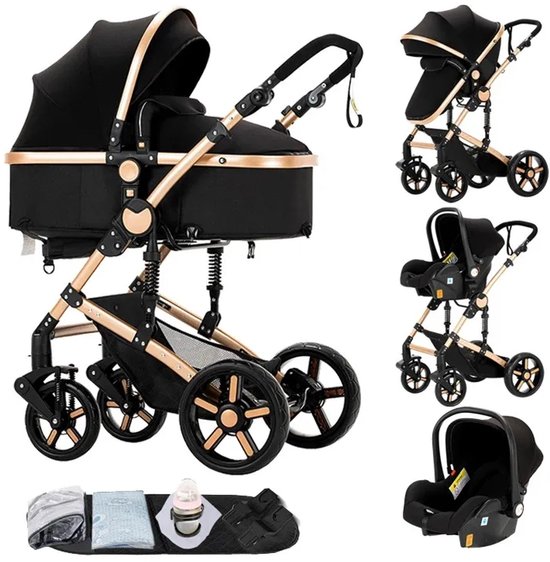 Kinderwagen - Met opbergmand - Luxe 3-in-1 kinderwagen - Gemakkelijk opvouwbaar voor reizen - Lichtgewicht kinderwagen - met autostoel van Merkloos
