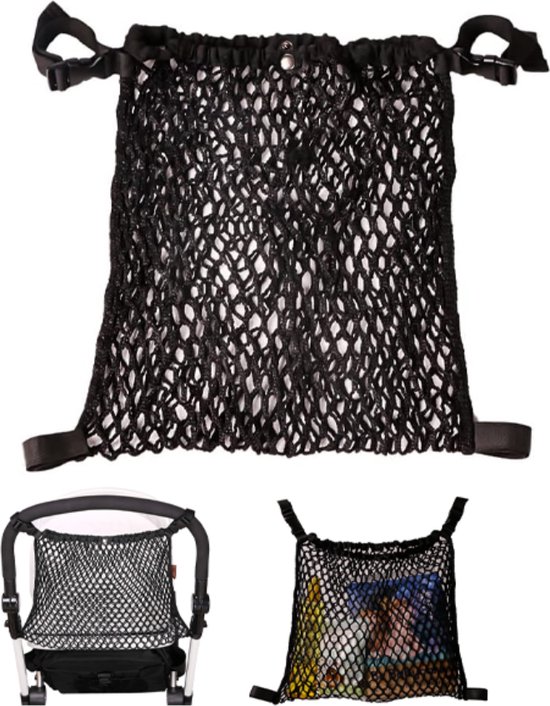 Kinderwagen Netje - Kinderwagen/Buggy Net - Buggy Kinderwagen Organizer - Universeel - Buggy Tas Organizer - Hangende Opbergtas Van Net - Stretch Materiaal - 35x30 Cm - Zwart - 1 Stuk van Kinder