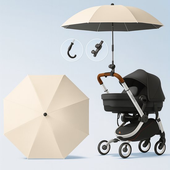 Kinderwagen Parasol Beige – UV50+ Zonnescherm – 8 Ribben – Verstelbaar van Merkloos