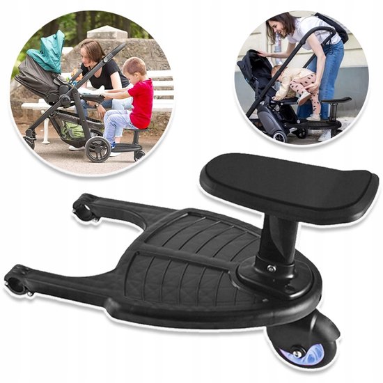 Kinderwagen Pedaal Met Afneembaar Zitje - Antislip Op-Platform - Veilige Dubbele Vergrendeling - Geschikt Voor De Meeste Kinderwagens - Voor Peuters En Baby's - Zwart & Blauw