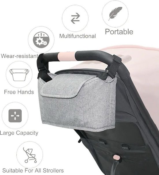 Kinderwagen Tas, Universeel Buggy Tas - Buggy Organizer - Grijs van Merkloos