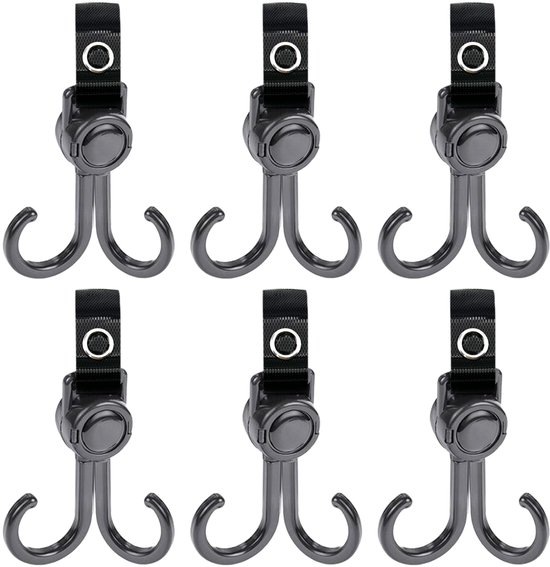 Kinderwagen tassenhaakjes - 6 stuks - Haakjes voor tassen - Tassenhaak - Kinderwagen Tassenhaak - Buggy Haak - Leather - Extra stevig - Buggy haakjes - Autostoelhaa - Sterke Tassenhaak - Universele Haak - Dubbele kinderwagenhaken - Zwart van Merkloos