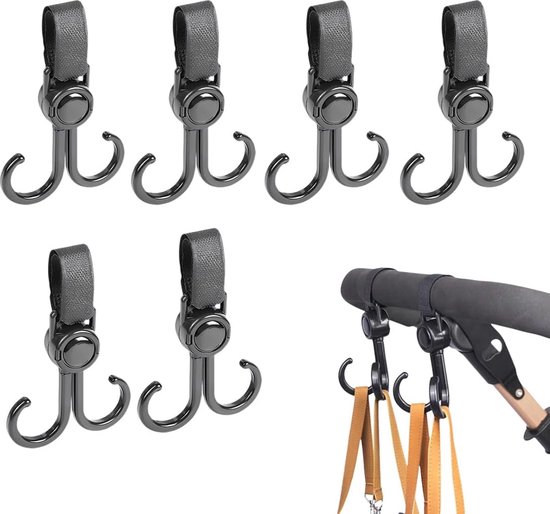 Kinderwagen tassenhaakjes - 6 Stuks - Tassenhaak - Tas Hanger - Buggy haakjes - Babywagen - Luiertas haak - Boodschappenhaak - Haakjes voor tassen - Universele Haak - Buggy Haak - Extra Stevig - voor Kinderwagen, Buggy, Rolstoel - zwart van Kinder