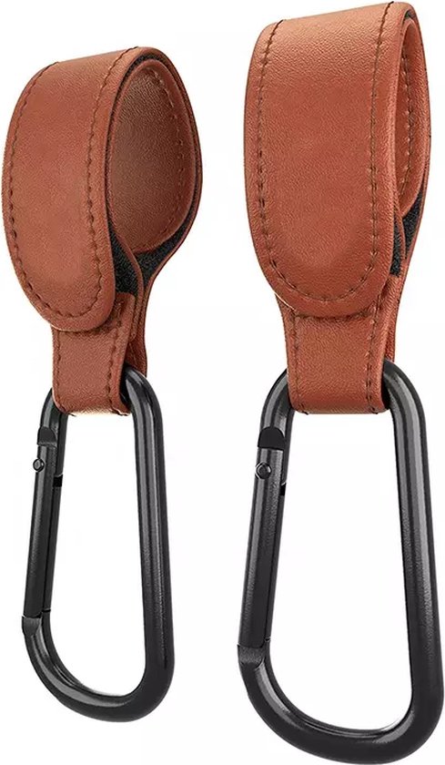 Kinderwagen tassenhaakjes - Haakjes voor tassen - Set van 2 - Extra stevig - Buggy haakjes - Bruin van Kinder