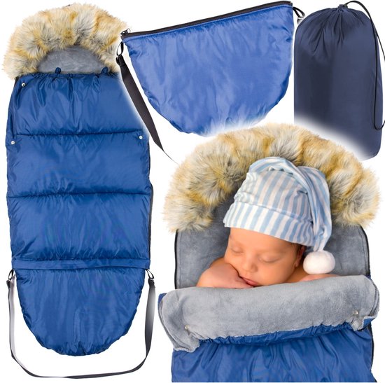 Kinderwagen voetenzak - marineblauw - bont - tas - hoes van Kinder