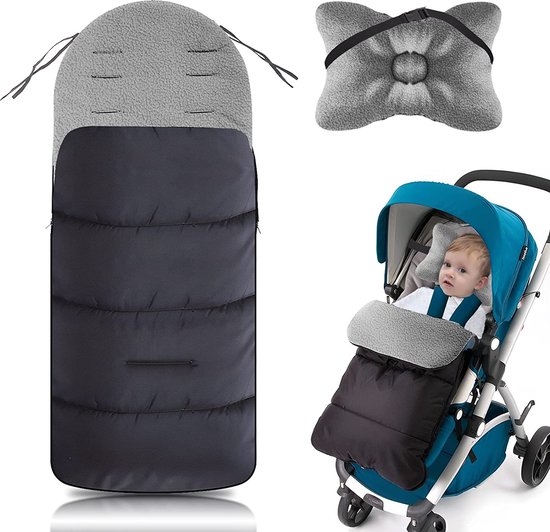 Kinderwagen voetenzak met hoofdsteun, universele baby winter voetenzak, meisjes jongens winter warme baby voetenzak, voetenzak voor buggy, kinderwagenzak, waterdicht winddicht koudebestendig, 0-3 jaar (grijs) van Kinder