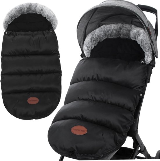 Kinderwagen Voetenzak - Wandelwagen Deksel - Winterse Uitjes - Verdikt Fleece Gevoerd - 89 x 35 cm - Zwart