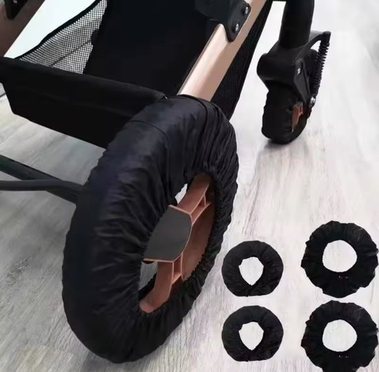 Kinderwagen Wiel Beschermhoes - Hoes - Winter/herfst - Wiel Beschermer - 4 stuks - Diameter 2x 15-20 cm én 2x 25-36 cm - Beschermhoes - Kinderwagen - Wiel Beschermer - Stofdicht - Water Afstotend - Kinderwagen Accessoire - Zwart - Hoes - Anti-Vuil van Merkloos