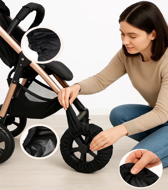 Kinderwagen Wielhoezen – 4 Stuks | Universele Wielhoezen voor Kinderwagenwielen | Stof- & Vuilbescherming | Polyester | Makkelijk Schoon te Maken | Zwart van Laliel.