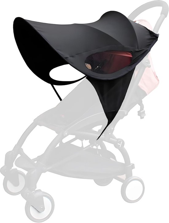 Kinderwagen Zonnescherm - Zonnescherm Buggy - Kinderwagen Luifel & Zonneklep - Wandelwagen/ Buggy - Zonnedoek - Spatwaterdicht - UV-bescherming - Universele - Kinderwagen Accessoire - Beschermt baby tegen zon - Voor op reis, park, dierentuin - Zwart