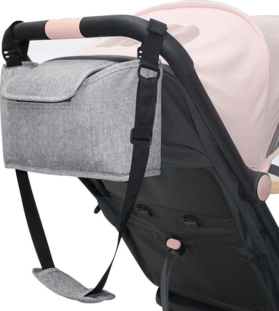 Kinderwagenorganizer, universeel, babytas met schouderbanden, kinderwagentas, buggy-tas, baby, multifunctionele opbergtas met 2 bekerhouders (grijs) van Kinder