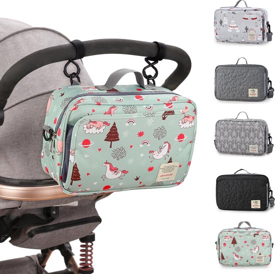 Kinderwagenorganizer, Universele kinderwagentas Kinderwagenaccessoires met schouderriem Draagbare buggytas Grote capaciteit voor luiers, speelgoed, mobiele telefoons en andere babyspullen, Eenhoorn van Kinder