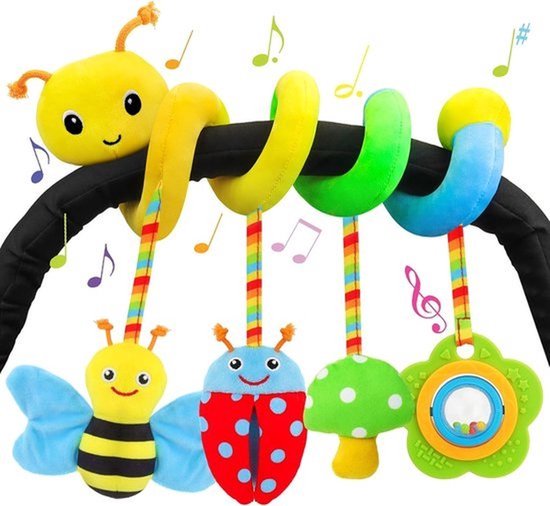Kinderwagenspiraal baby – Zachte pluche activiteitenspiraal met rammelaars- speelgoed voor kinderwagen, autostoel en babybox-geschikt voor pasgeborenen 3+ maanden