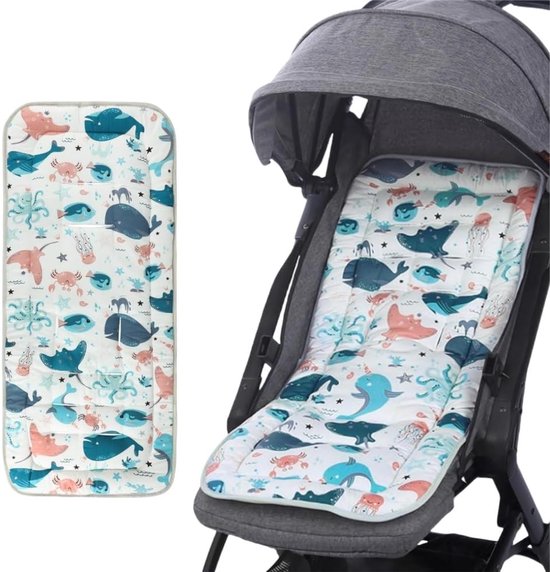 Kinderwagenzetelvoering Ademende Katoen – Universeel Omkeerbaar Kinderwagenkussen voor Buggy/Pram van Merkloos
