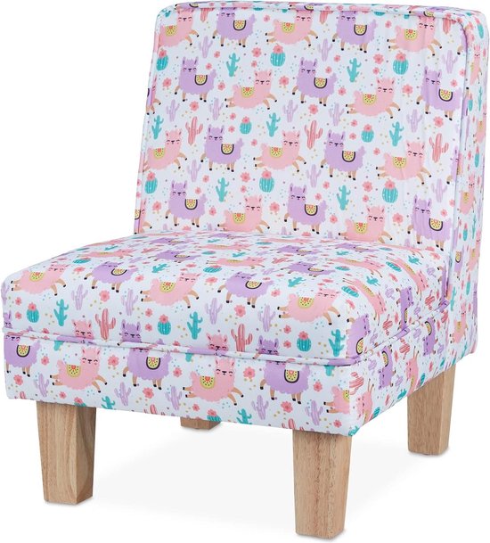 Kinderzetel peuterstoeltje lamaprint meisjes zacht houten pootjes 60 x 45 x 52 cm kleurrijk Kinderzetel van Kinder