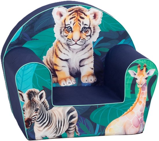 Kinderzetel Tijger Jungle 3D Blauw - Kinderfauteuil - Kinderbank - Kindersofa - Kinder fauteuil - Kinderzeteljes peuters - Kinder zetel - Kinderstoel - kinderfauteuils - Speelgoed 1 jaar - Gomoor van Gomoor
