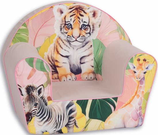 Kinderzetel Tijger Jungle 3D Roze - Kinderfauteuil - Kinderbank - Kindersofa - Kinder fauteuil - Kinderzeteljes peuters - Kinder zetel - Kinderstoel - kinderfauteuils - Speelgoed 1 jaar - Gomoor van Gomoor