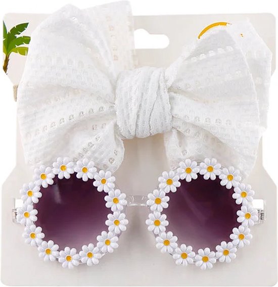 kinderzonnebril bloem - zonnebril bloem met haarband - set meisje - 1 tot 7 jaar - cadeautip
