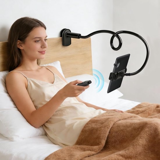 Kindle-Houder met Afstandsbediening Paginaomschakelaar voor Lezen in Bed, Bureau-Standaard voor Tablets, Flexibele Lange Arm voor Tablets, iPhones en Kindle Accessoires