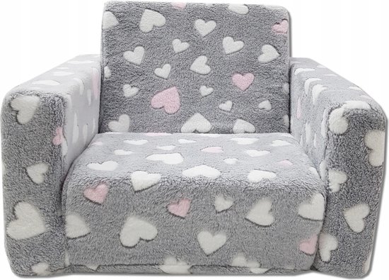 Kindvriendelijke opvouwbare pluchen kinderstoel met zitting en ligfunctie - comfortabel kids relaxfauteuil, roze harten van Merkloos