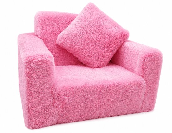 Kindvriendelijke opvouwbare pluchen kinderstoel met zitting en ligfunctie – comfortabel kids relaxfauteuil, roze pluche