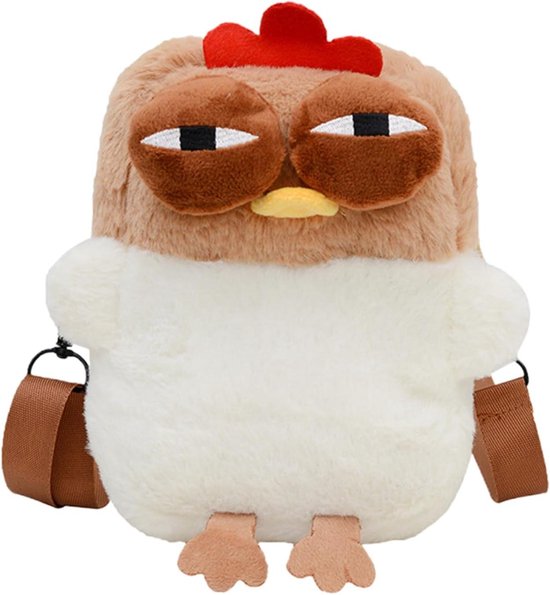 Kip Pluche Tas - Schoudertas Kinderen - Dieren Speelgoed - Huidvriendelijk Materiaal - 19.9 x 14.4 x 8.4 cm - Wit