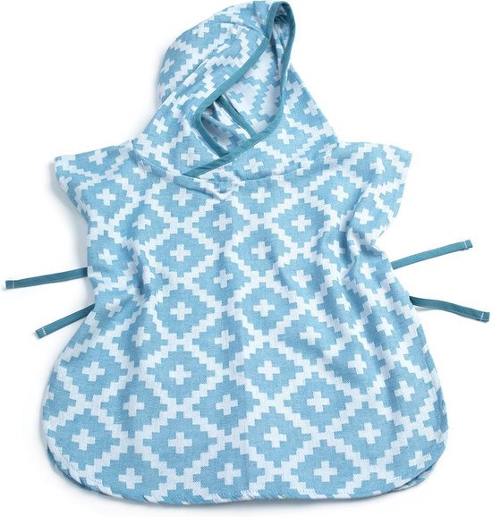 KipKep Blenker Poncho - maat M (3-5 jaar) - Niagara Blue - hydrofiel katoen - badcape blauw van KipKep