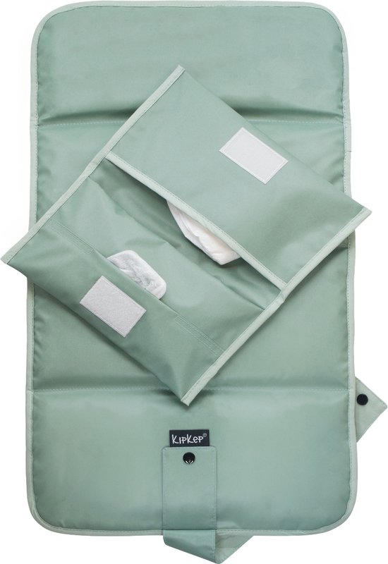 KipKep Napper Combi Verschonings-set - Pale Green - groen - verschoonmatje en luier-etuitje - rPET - wasbaar - gecoat van KipKep