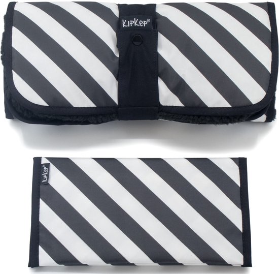 KipKep Napper Combi Verschoningset - Black Stripes met Teddy matje - zwart - rPET - gecoat - wasbaar van KipKep