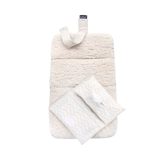 KipKep Napper Combi Verschoningset - Sandy Wig met Teddy - set van verschoonmatje en luier-etuitje - rPET - wasbaar - gecoat - beige van KipKep