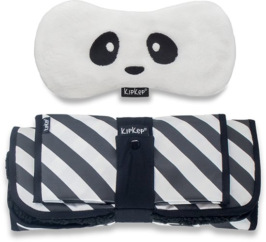 KipKep Package Deal Special Edition: Woller Panda White warmtekussen + Napper verschoonset Black Stripes - wasbaar - verschoonmatje - pittenzak - verlicht krampjes van KipKep