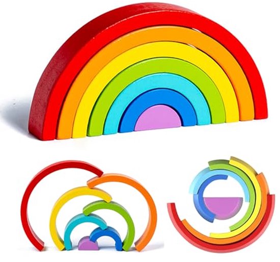 Kiuiom Rainbow houten speelgoed bouwstenen - houten Montessori regenboog, houten regenboog stapel, baby leren speelgoed, rood