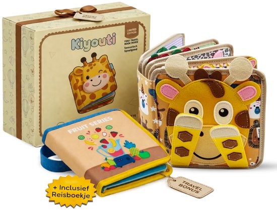 Kiyouti Montessori Busy Board Giraf | Montessori Speelgoed 3 Jaar | Sensorisch Activiteitenboek 40+ Elementen | Cadeauverpakking + Reisboekje van Merkloos