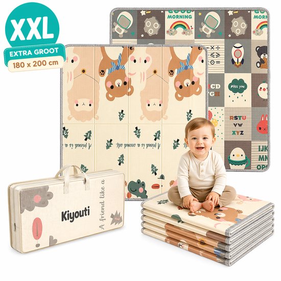 Kiyouti Speelmat Baby Lama | Extra Dik 1,5 cm + Gestikte Randen | Foam Babygym Puzzelmat | Inclusief Opbergtas + Reisboekje van Merkloos